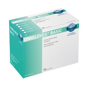 Unigloves chirurgische mondkapjes met koord WIT, 50 stuks in een doos - 1