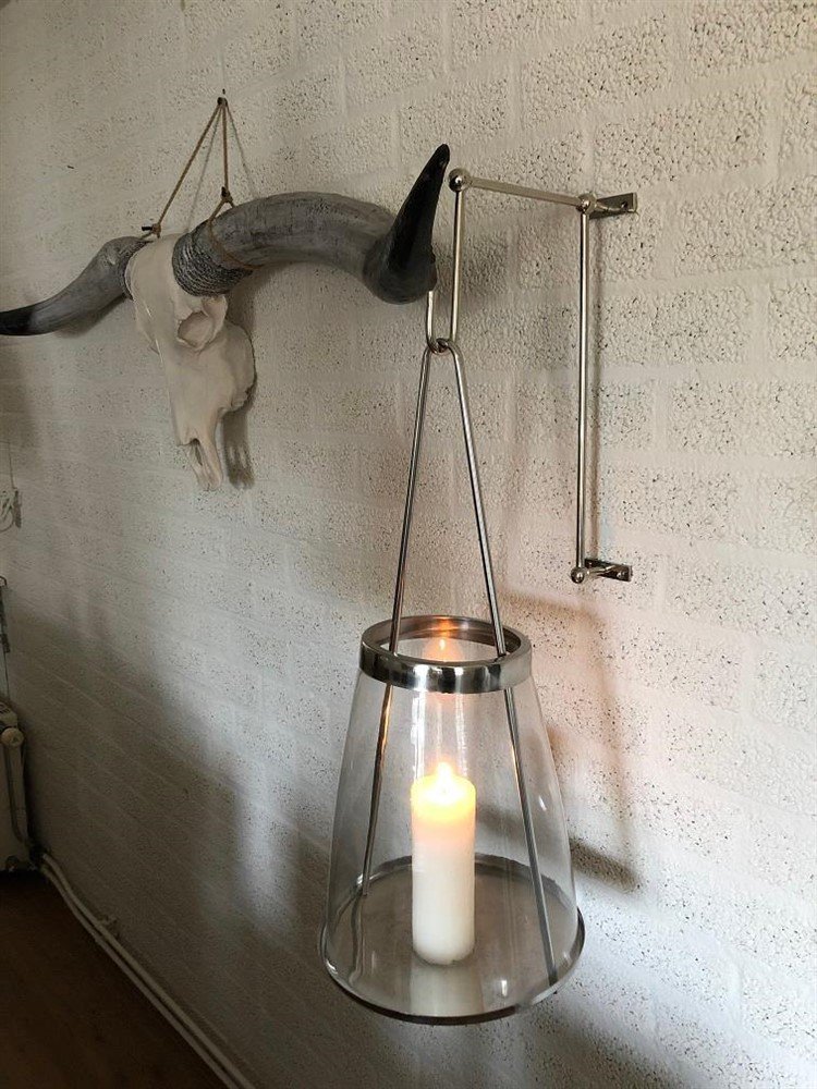 Grote stalen-nikkelen wandkandelaar,glas, nikkel-LAATST - Afbeelding 2
