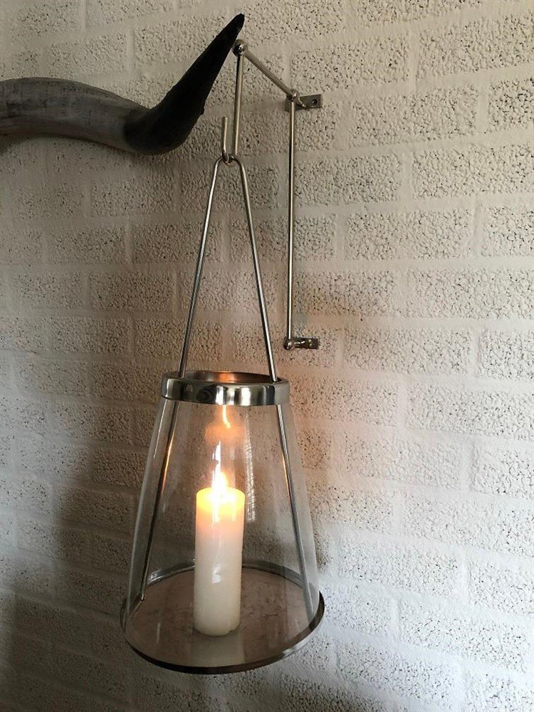 Grote stalen-nikkelen wandkandelaar,glas, nikkel-LAATST - Afbeelding 3