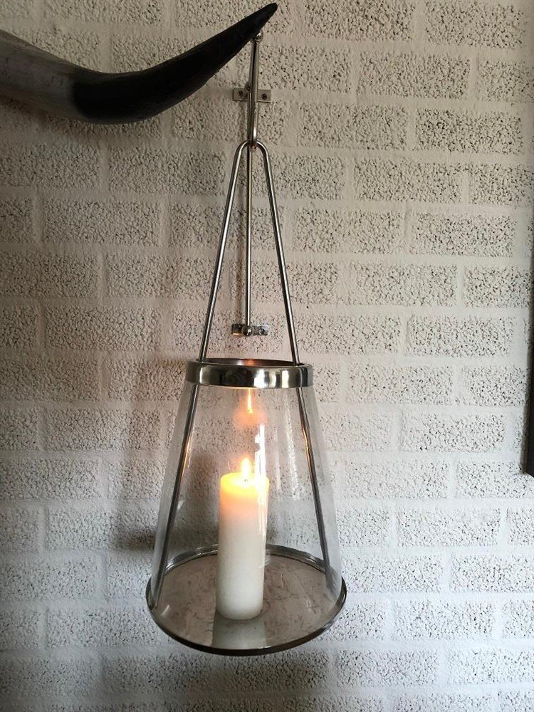 Grote stalen-nikkelen wandkandelaar,glas, nikkel-LAATST - Afbeelding 4
