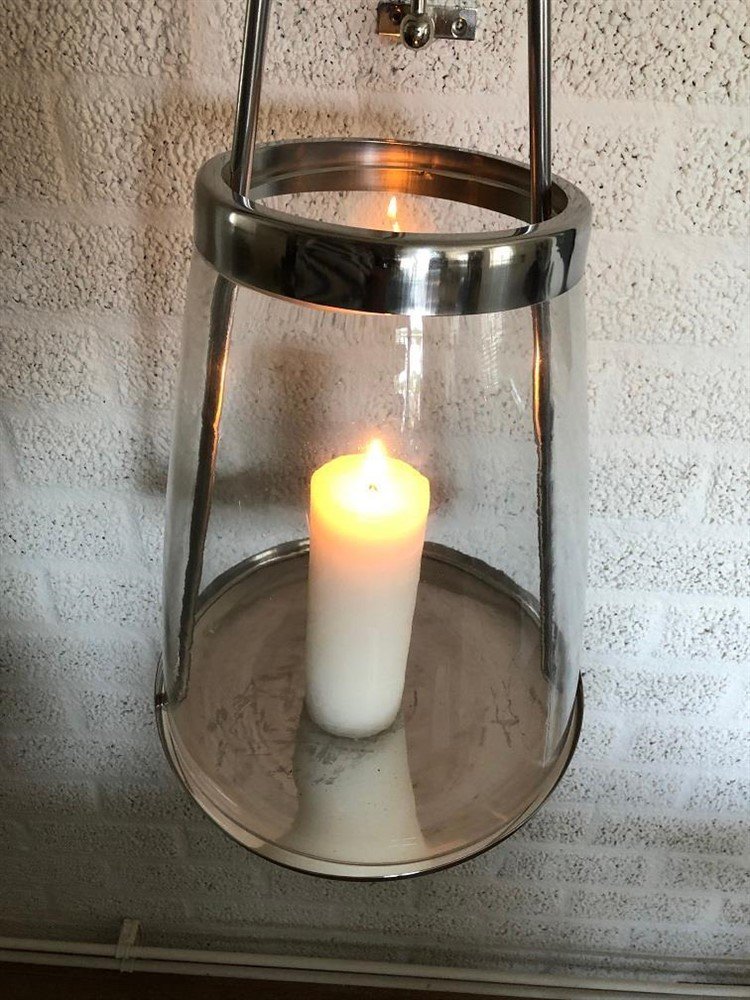 Grote stalen-nikkelen wandkandelaar,glas, nikkel-LAATST - Afbeelding 5