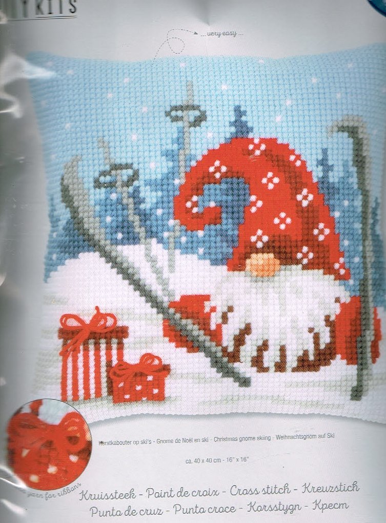VERVACO BORDUURPAKKET KUSSEN , KERSTMAN OP SKI's 808 - nr. 1