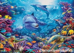 OPRUIMING: Diamond painting dolphin with fish XL GERESERVEERD