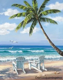 FULL diamond painting beach coconut tree (SQUARE) GERESERVEERD