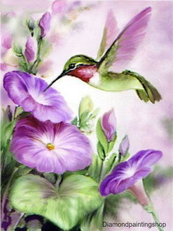 FULL diamond painting bird with purple flowers (SQUARE)