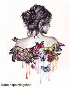 FULL diamond painting girl back butterflies (SQUARE)