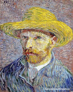 FULL diamond painting v Gogh zelfportret stro hoed (SQUARE)