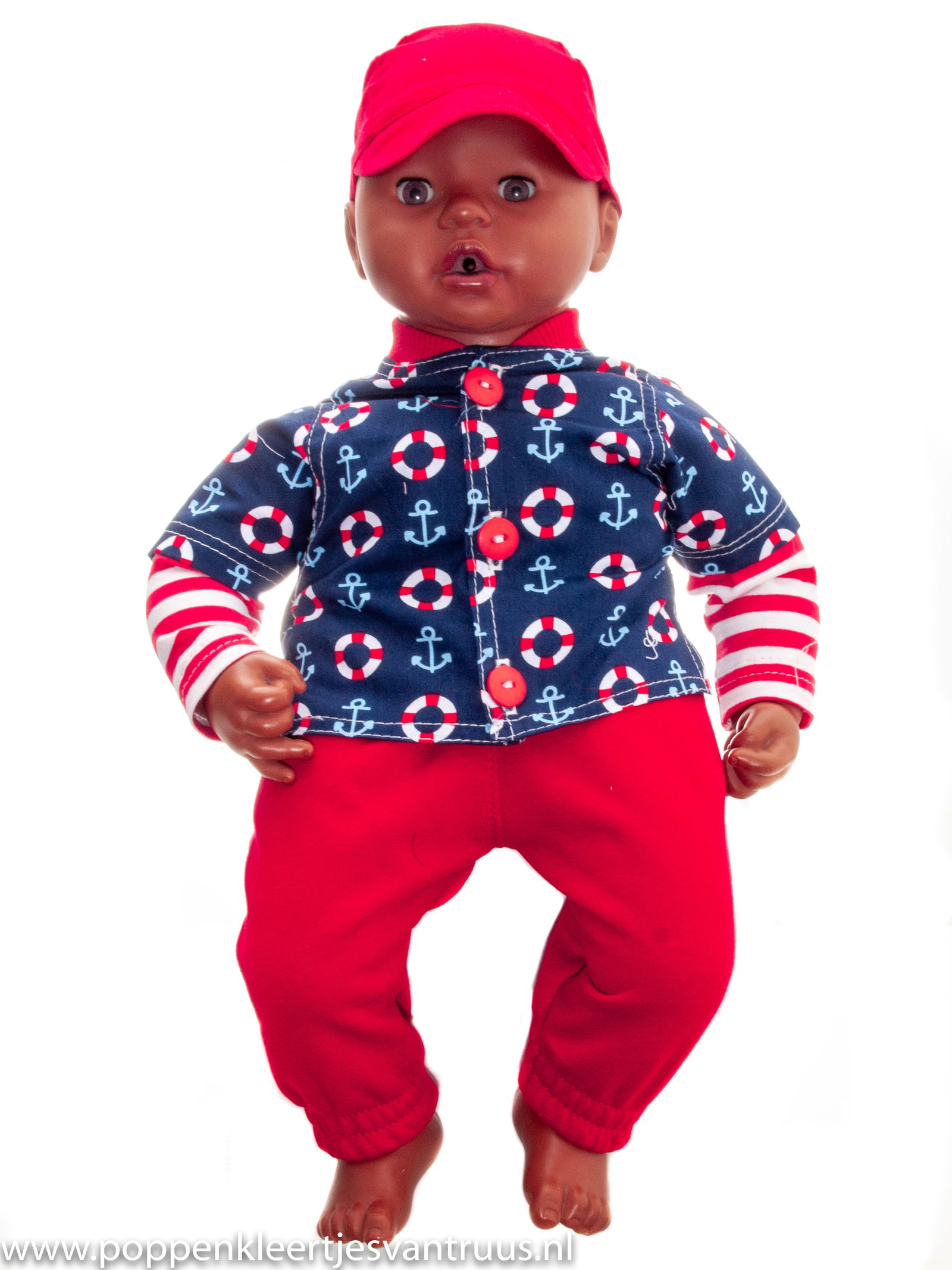 Annabel 46 cm 3 dlg. Jongenssetje rood/wit/blauw - nr. 1