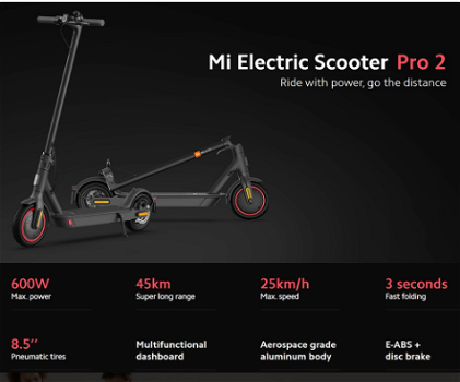 Xiaomi Mi Foldable Electric Scooter Pro 2 Max Speed 25km/h 300W Brushless - 2