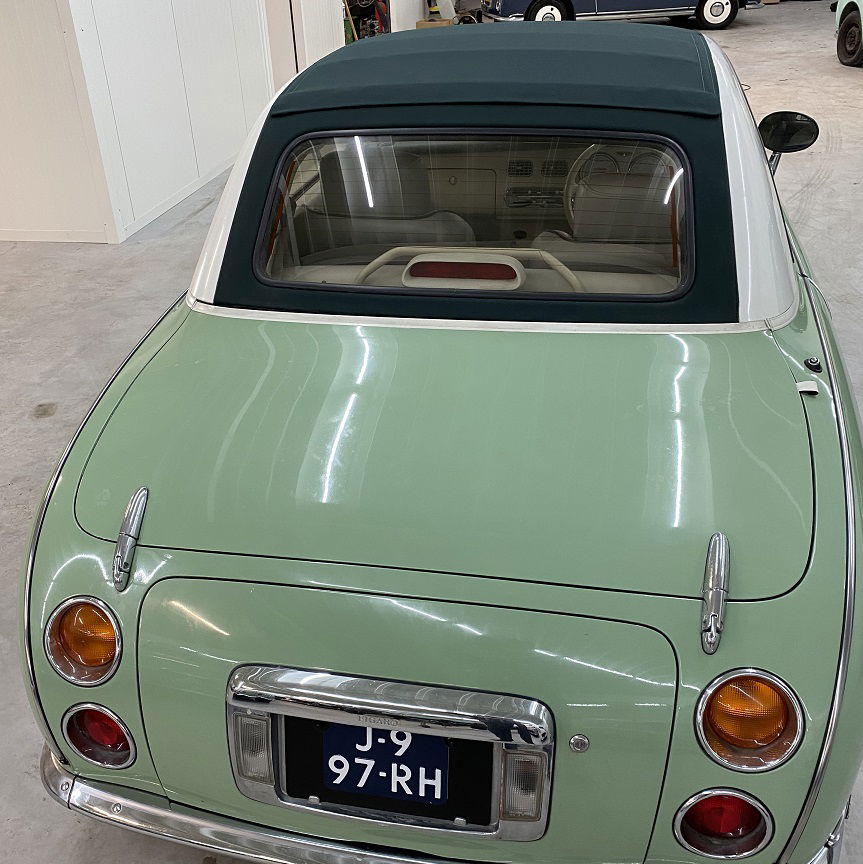 Hele mooie Nissan Figaro in Emerald Groen met nieuw linnen dak! - Afbeelding 4