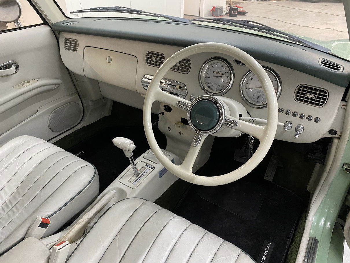Hele mooie Nissan Figaro in Emerald Groen met nieuw linnen dak! - Afbeelding 8
