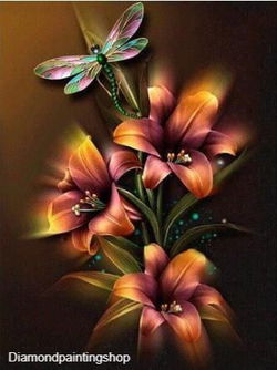 FULL diamond painting flowers with dragonfly 2 (SQUARE)