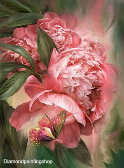 FULL diamond painting flowers with butterfly pink L (SQUARE)