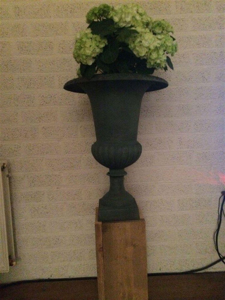 Mooie grote gietijzeren vaas-sokkel-vaas-hout-deco - Afbeelding 2