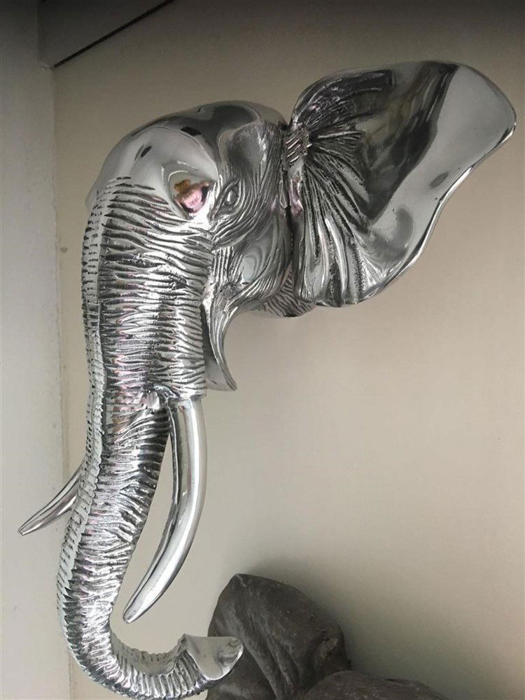 Mooie nikkelen aluminium olifantenkop-olifant-wandornam - Afbeelding 4