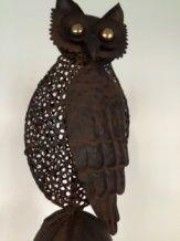 Mooie opvallende metalen uil, roestbruin-uil-decoratie - Afbeelding 3