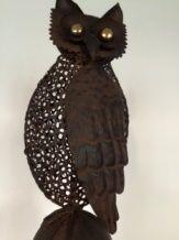 Mooie opvallende metalen uil, roestbruin-uil-decoratie - Afbeelding 4