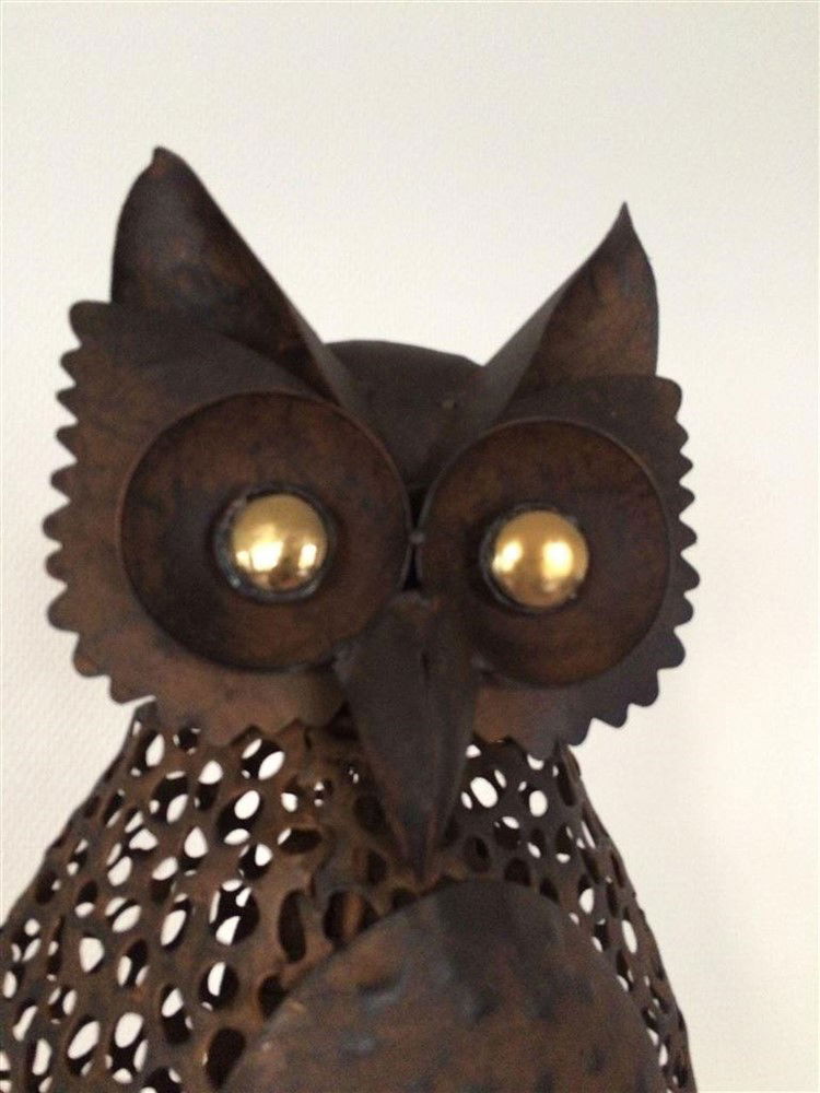 Mooie opvallende metalen uil, roestbruin-uil-decoratie - Afbeelding 5