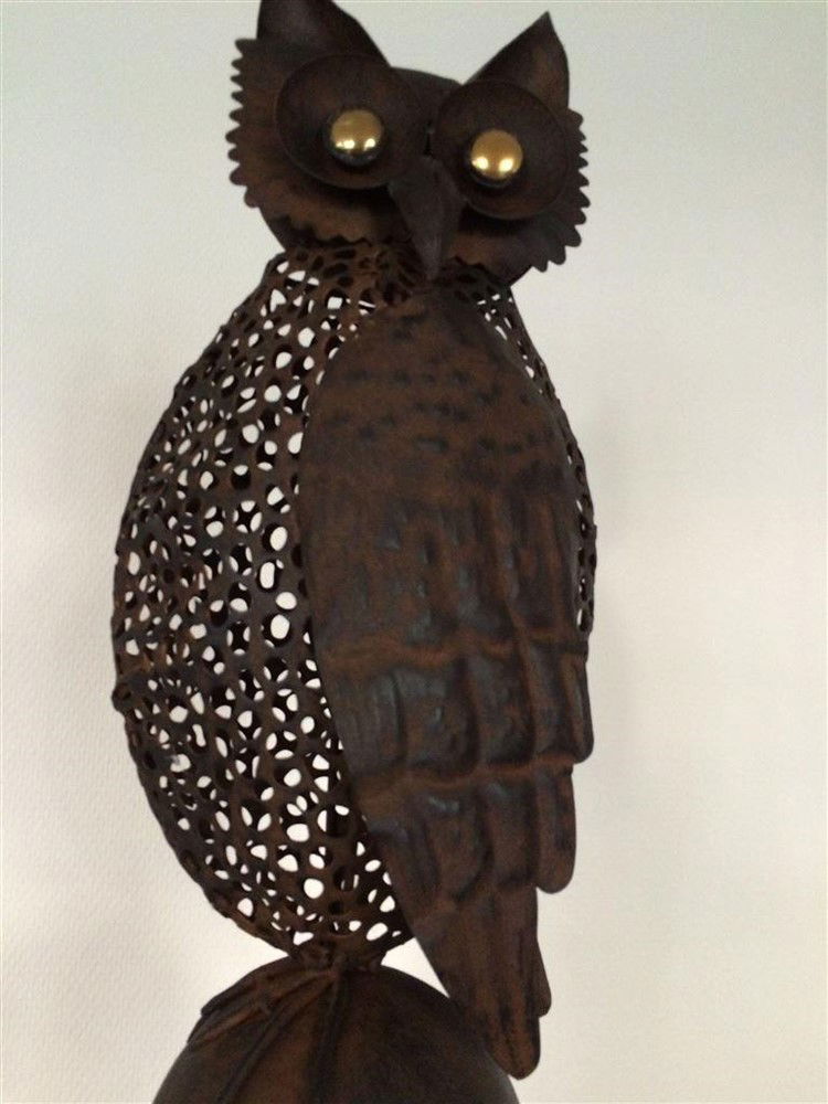 Mooie opvallende metalen uil, roestbruin-uil-decoratie - Afbeelding 6