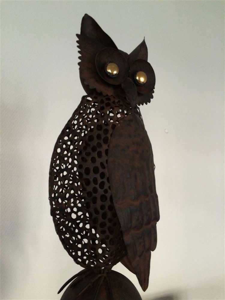 Mooie opvallende metalen uil, roestbruin-uil-decoratie - Afbeelding 7