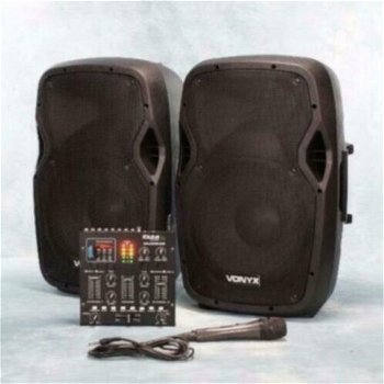 DJ-set actief 12 inch speakers en Mixer. 1200Watt (Djset-7) - 0