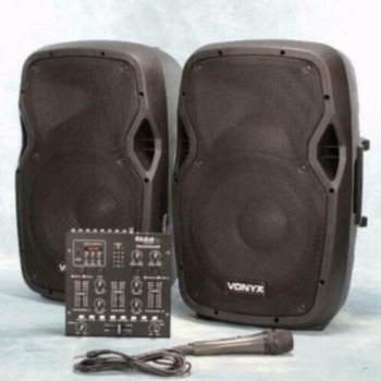 DJ-set actief 12 inch speakers en Mixer. 1200Watt (Djset-7) - 1