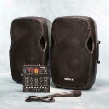 DJ-set actief 15 inch speakers en Mixer. 1600Watt (Djset-8) - 0