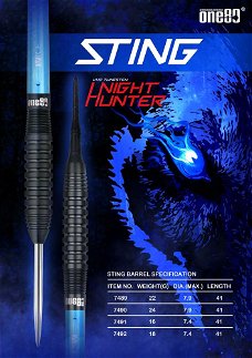 Dartpijlen One80 steeltip Night Hunter 90% tungsten Sting  22 of 24 gram
