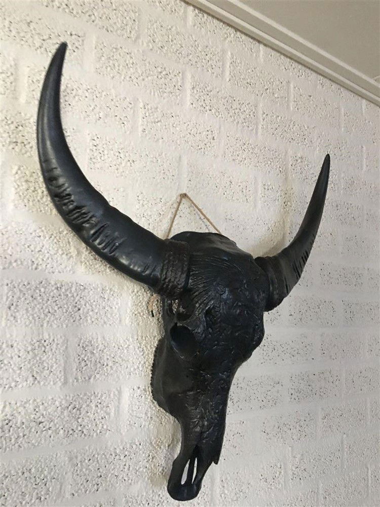 Indian stierenschedel zwart kleur-zwarte horens-schedel - Afbeelding 2