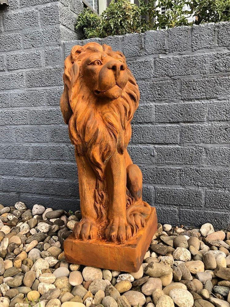 Mooie zittende leeuw, polystone-beeld-leeuw-oxid - Afbeelding 2