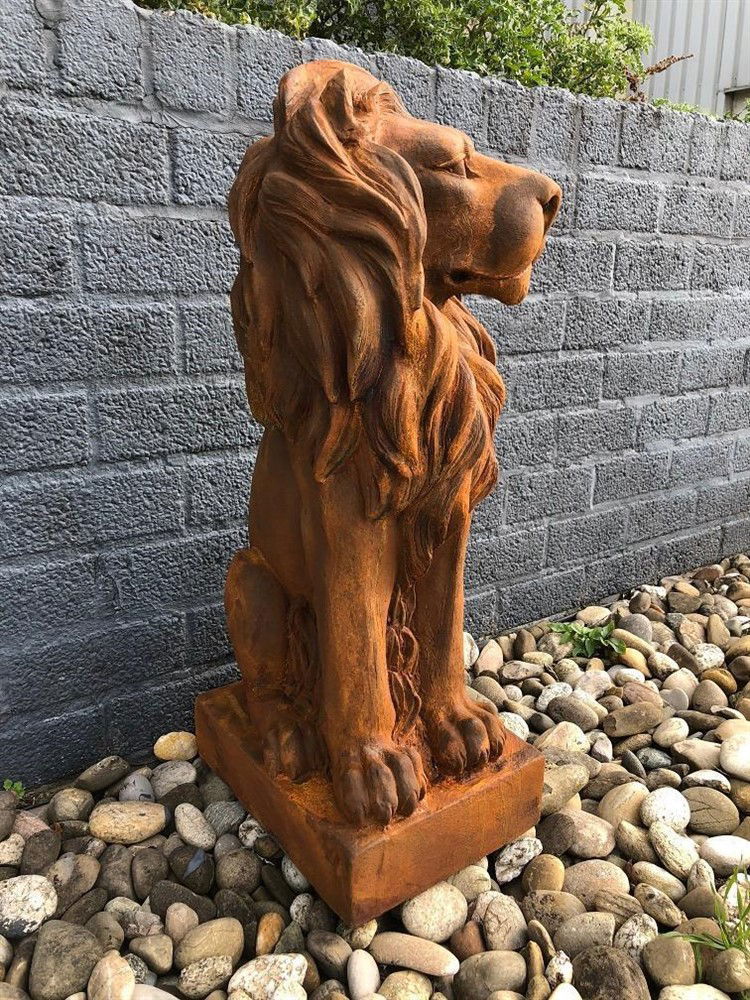 Mooie zittende leeuw, polystone-beeld-leeuw-oxid - Afbeelding 3