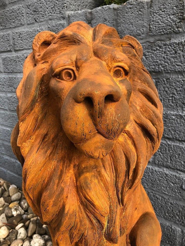 Mooie zittende leeuw, polystone-beeld-leeuw-oxid - Afbeelding 4