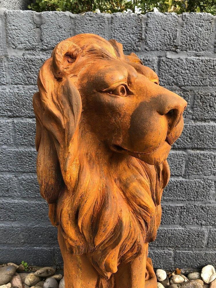 Mooie zittende leeuw, polystone-beeld-leeuw-oxid - Afbeelding 5