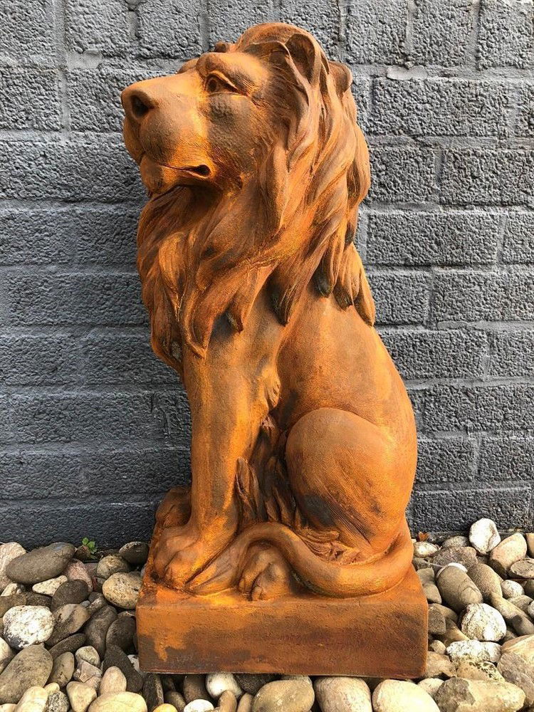 Mooie zittende leeuw, polystone-beeld-leeuw-oxid - Afbeelding 7