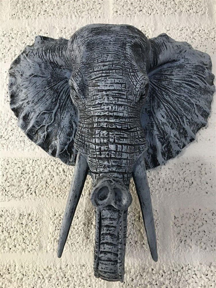 Mooie zwart-grijze olifantenkop wandornament-olifant - nr. 1