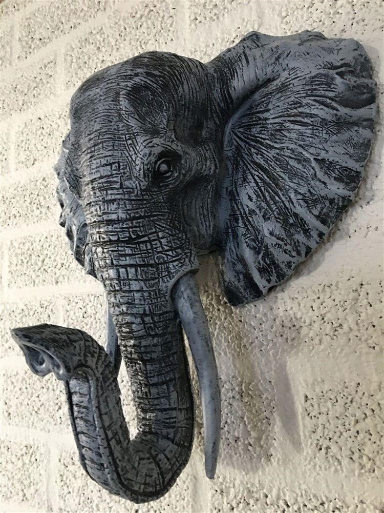 Mooie zwart-grijze olifantenkop wandornament-olifant - Afbeelding 2