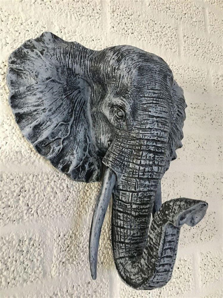 Mooie zwart-grijze olifantenkop wandornament-olifant - Afbeelding 3