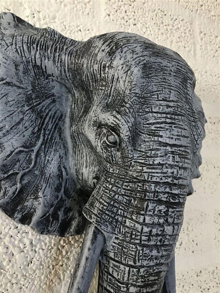 Mooie zwart-grijze olifantenkop wandornament-olifant - Afbeelding 4