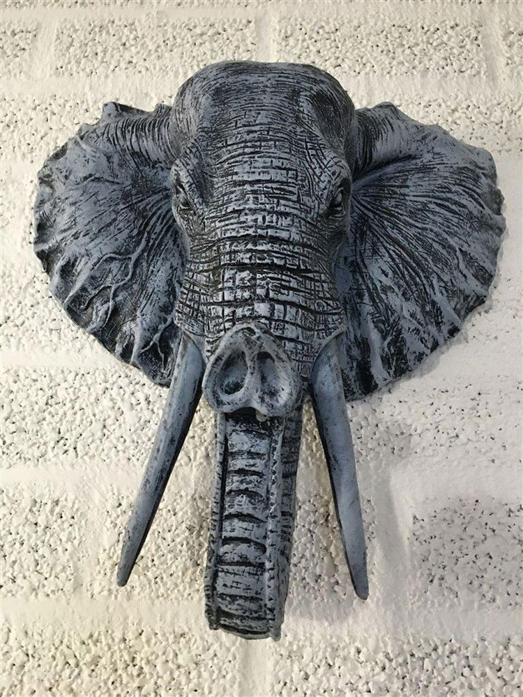 Mooie zwart-grijze olifantenkop wandornament-olifant - Afbeelding 5
