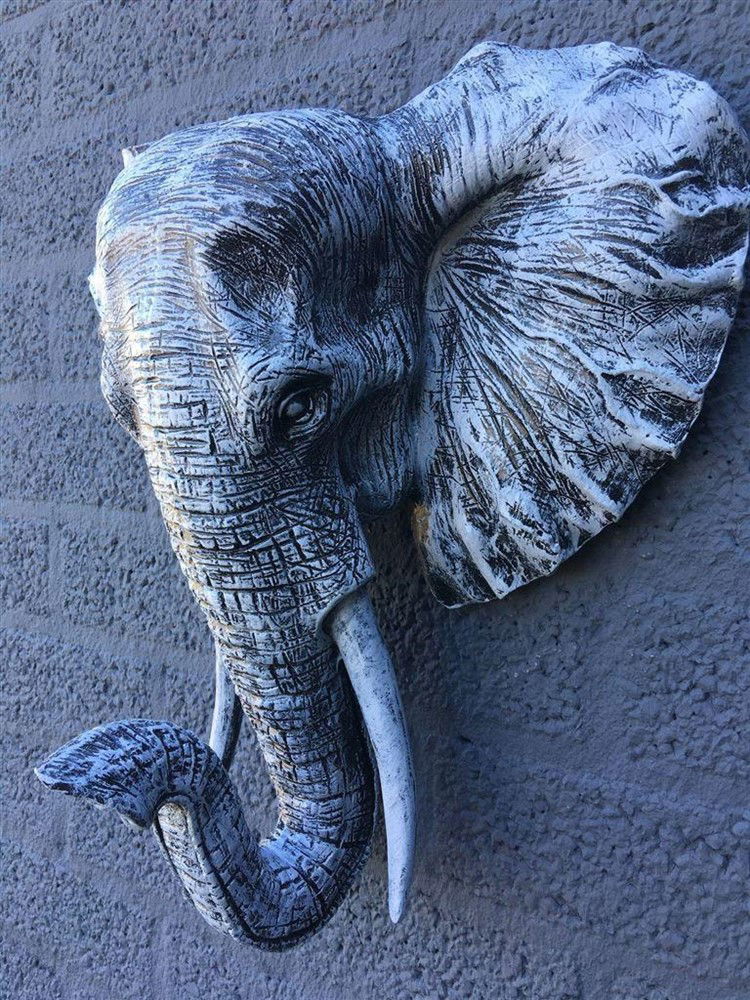 Mooie zwart-grijze olifantenkop wandornament-olifant - Afbeelding 6