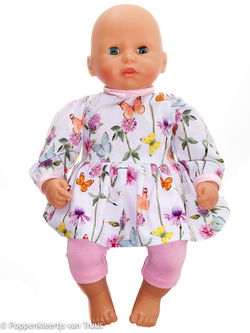 Annabel 36 cm Jurksetje vlinders/bloem/wit/roze