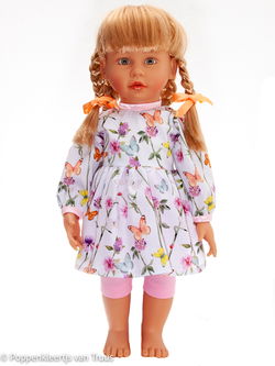 Zapf pop Emma 48/50 cm Jurksetje vlinder/bloem/wit/roze