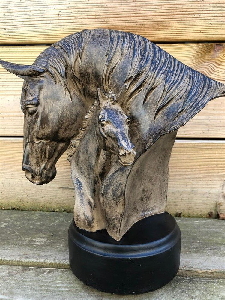 Sculptuur van paard met veulen-woodlook-paard - Afbeelding 3