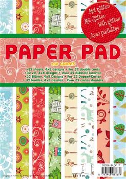 Paper Pad - 32 vel 4x8 Glitter dessins Kerst - 0