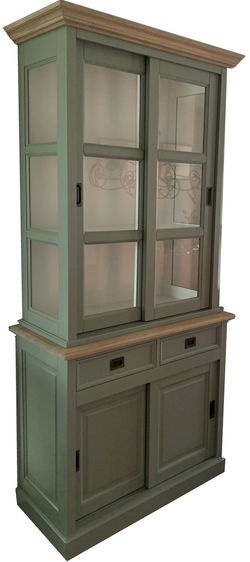 Buffetkast Engels groen met eiken lijsten Montfoort 100 x 220cm