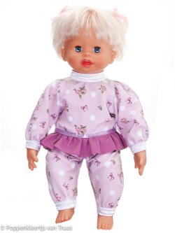 Pop 38 cm 2 dlg. Setje roze roosjes/strikjes/lila