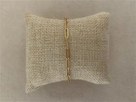 Gouden petite schakel armband bedel paperclip verguld goud - 0