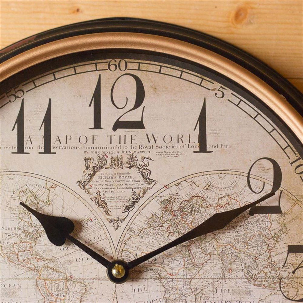 Wandklok in vintage look, klok met 18e-eeuws wereldmot - Afbeelding 2