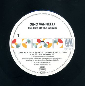 Gino Vannelli The Gist of The Gemini 12 nrs lp 1976 ZGAN - 2