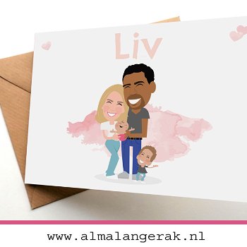 geboortekaartjes met cartoon van het gezin - familieportret avent luvion alecto - 7
